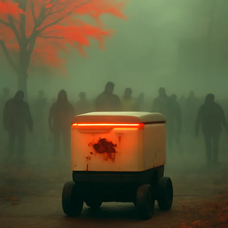 Bite Mark on the Delivery Robot — Zombie outbreak cover